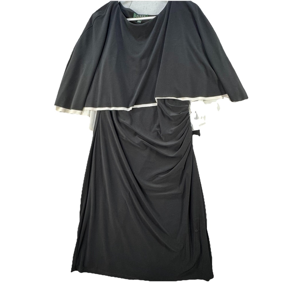 Lauren Ralph Lauren Jersey‎ Cape Dress Women's Size 14 Elegant Classy Career - Picture 2 of 13
